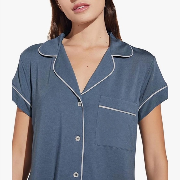 Eberjey GISELE Short Sleeve & Crop PJ Set in Coastal Blue & Ivory. PERFECT! Sz M - Picture 4 of 16